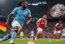 Antoine Semenyo in action for Manchester City against Arsenal in the 2026 Community Shield.