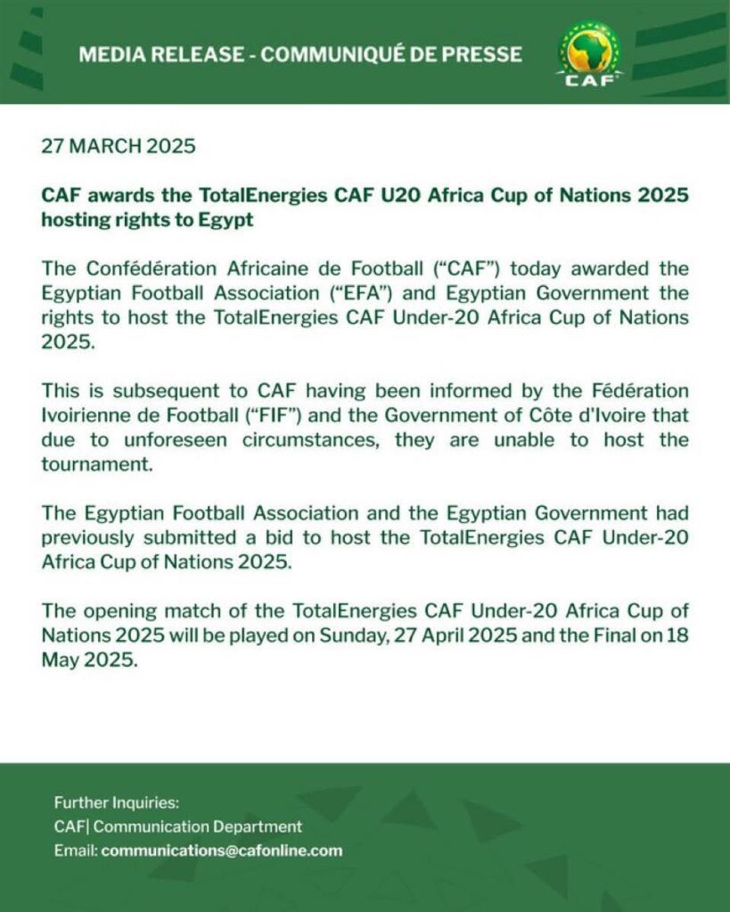 CAF U-20 Hosts for the Tournament