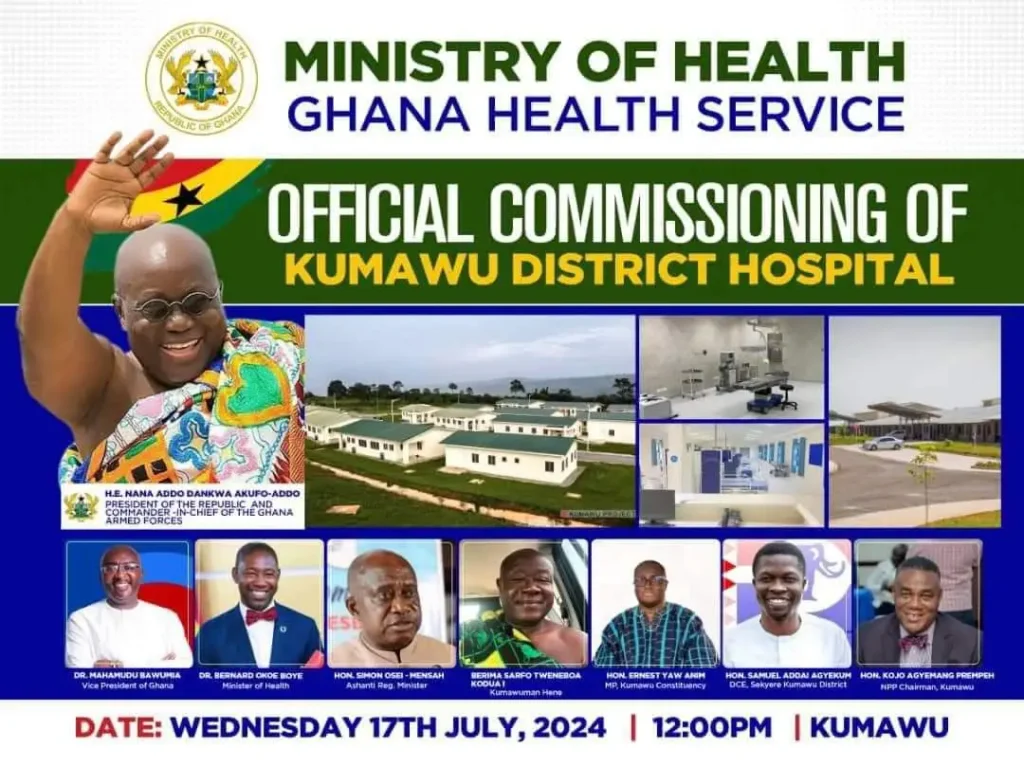 Picture showing dignitories to be attending the commissioning of Kumawu New Hospital