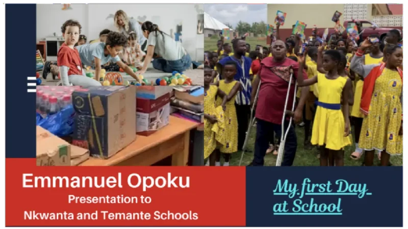 Emmanuel Opoku Presents TV, Ceiling Fans, and Other Items to Nkwanta and Temante Schools