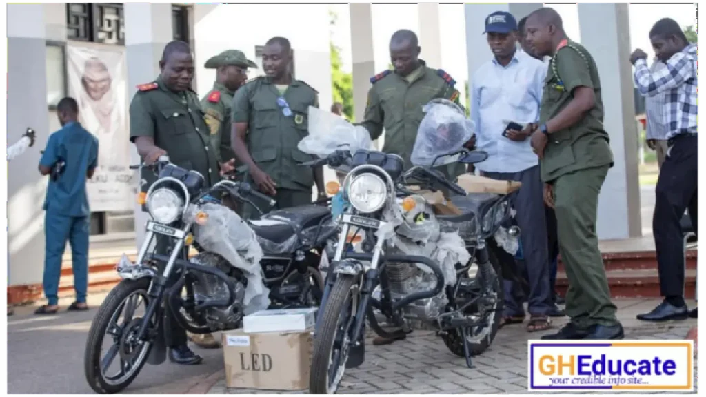 Piture of John Dumelo donating motorbikes to UG Security Unit