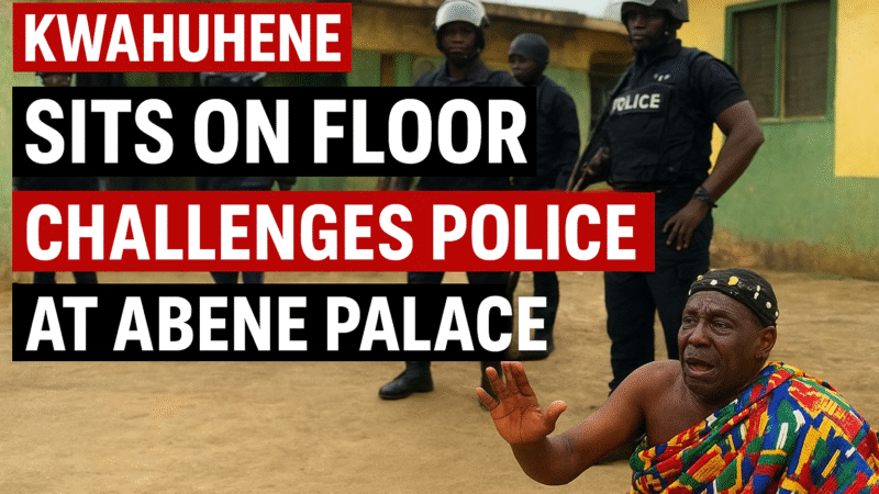 Video: Kwahuhene Sits on Floor, Weeps and Challenges Police as Officers Move to Enforce Court Order at Abene Palace