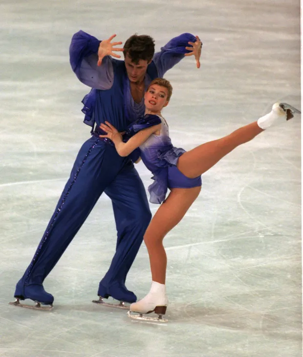 Russian skaters Evgenia Shishkova and Vadim Naumov, seen competing in 1995, were also killed