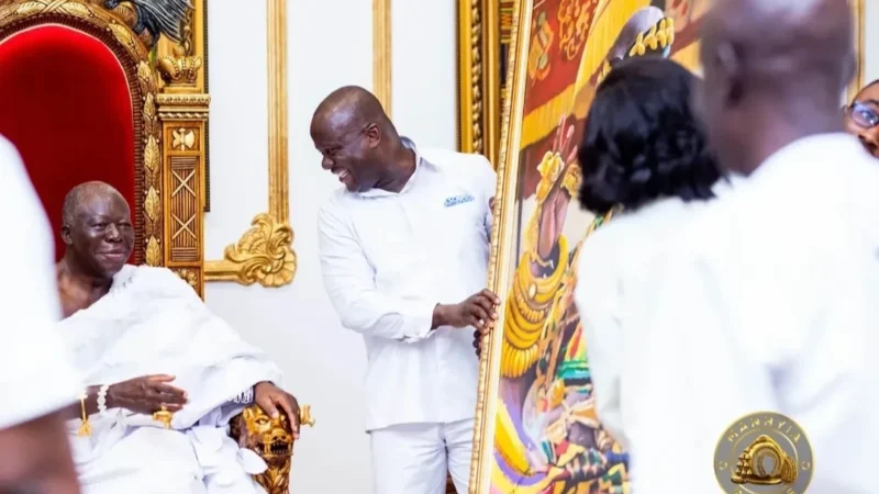 Hon. Samuel Abu Jinapor and Wife Present Special Portrait to Asantehene on His Birthday