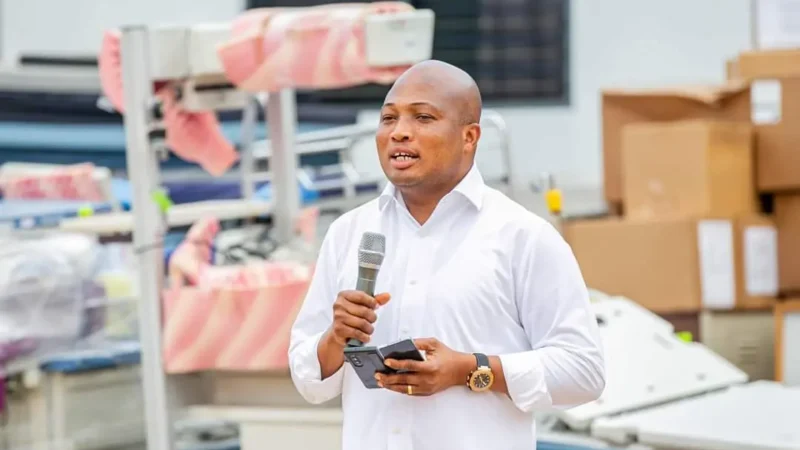 Picture of Hon. Samuel Okudzeto Ablakwa donating medical equipment to Mepe Health Centre