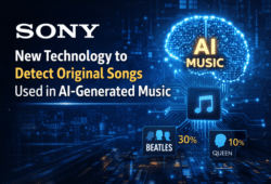 Sony logo representing new AI technology that detects original songs used in AI-generated music