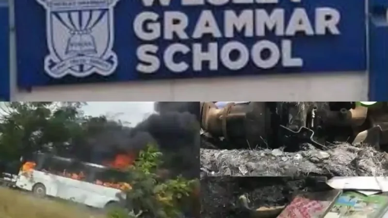 Wesley Grammar School Bus Catches Fire at Kasoa Tollbooth