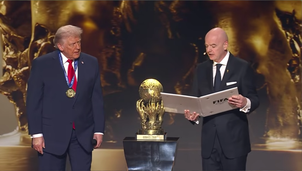 President Donald J. Trump has received the first-ever FIFA Peace Prize during the 2026 World Cup Draw ceremony in Washington, D.C., presented by FIFA President Gianni Infantino.