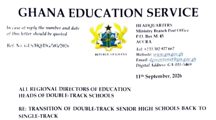 GES puts hold on the transition of double-track Senior High Schools back to single-track.