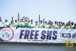 Ghanaian SHS students in a school dining hall after GES released outstanding perishable funds.