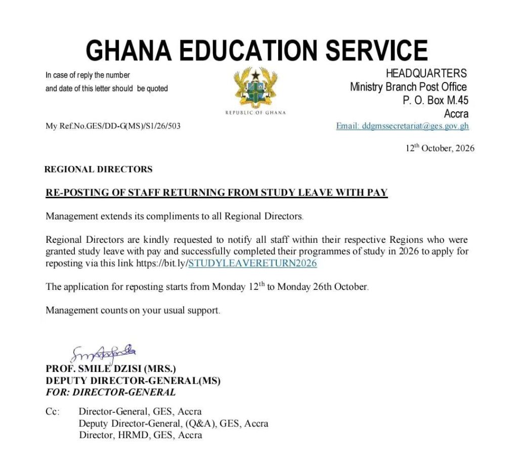 reposting of teachers from study leave