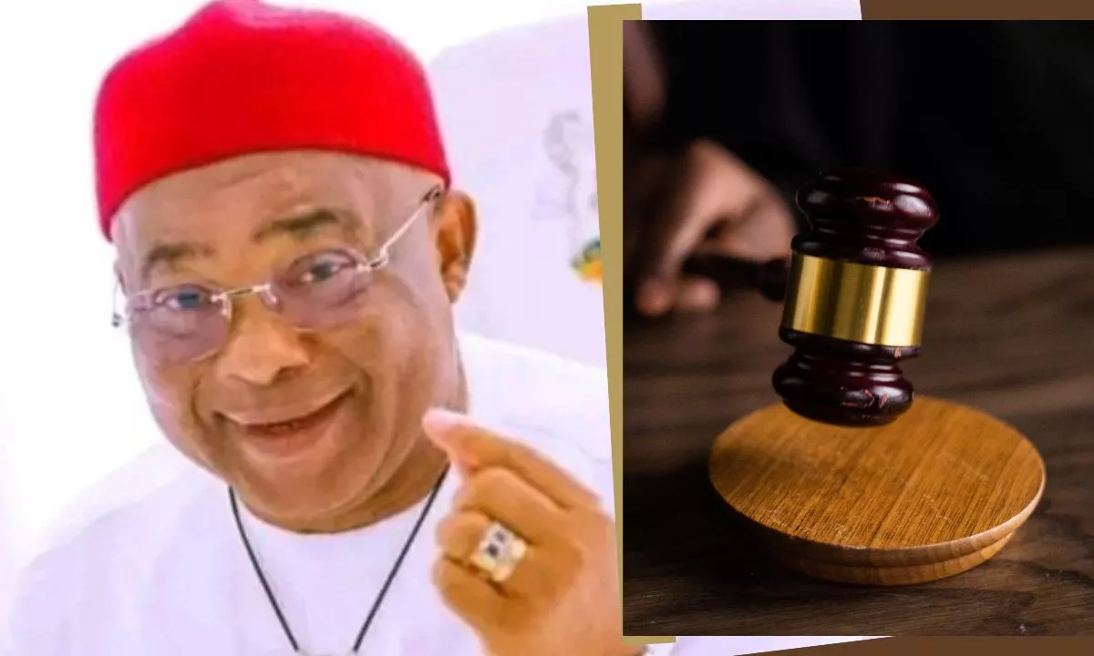 photo of uzodimma and a court gavel indicating his win in the appeal filed by the opposition PDP