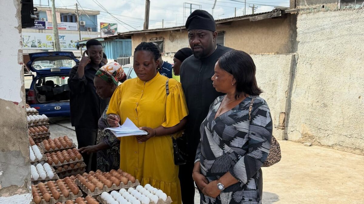 John Dumelo donating food items to Ayawaso West school feeding caterers