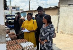John Dumelo donating food items to Ayawaso West school feeding caterers