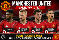 Manchester United started the 2026/27 Premier League season with four players unavailable through injury: Amad, Matthijs de Ligt, Mason Mount and Manuel Ugarte.