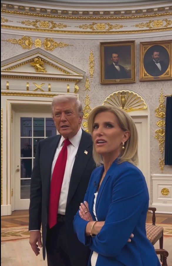 President Donald Trump confirms that the Oval Office décor is made of real gold, showcasing the luxurious presidential office interior