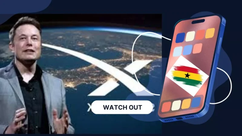 image of elon musk, starlink logo and a phone indicating the internet giant's announcement to hit the ghanaian market