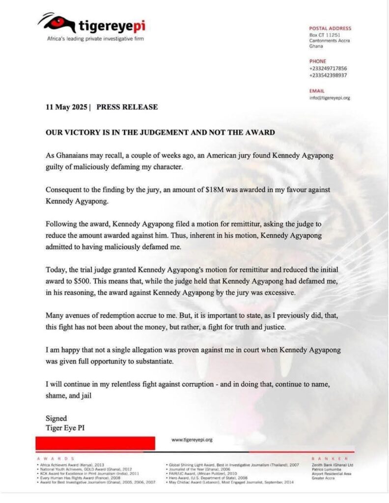 Tiger Eye PI letter
