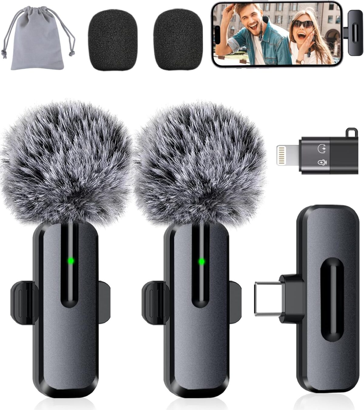 ZOPPLM wireless mini microphone for iPhone – Lavalier mic with USB-C and Lightning adapters